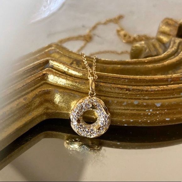 14K Yellow Gold and 925 Sterling Silver Bujukan Interlocking  New 14k gold necklace circle rhinestone necklace 14k gold over 925 silver